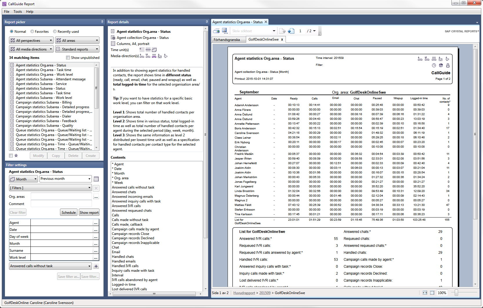 Basics about Show report function