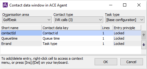 Agent Contact data window
